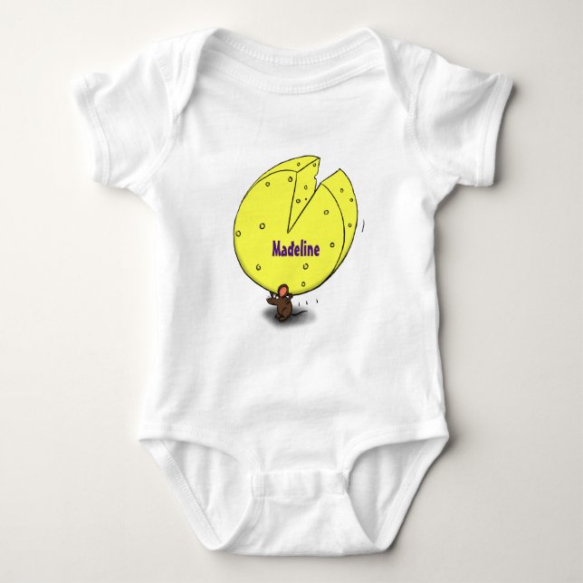 Cute mouse with cheese cartoon illustration baby bodysuit (Front)