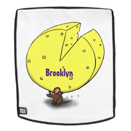 Cute mouse with cheese cartoon illustration backpack