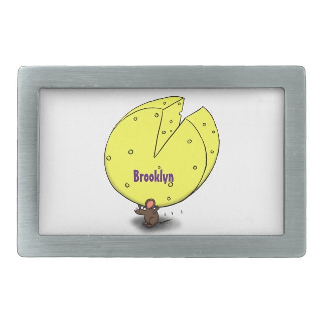Cute mouse with cheese cartoon illustration belt buckle (Front)