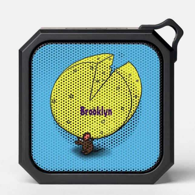 Cute mouse with cheese cartoon illustration bluetooth speaker (Front)