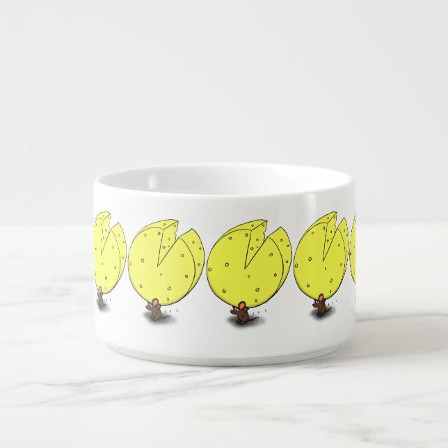 Cute mouse with cheese cartoon illustration bowl (Center)