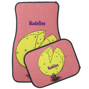 Cute mouse with cheese cartoon illustration car floor mat