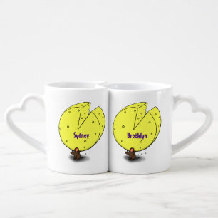 Cute mouse with cheese cartoon illustration coffee mug set