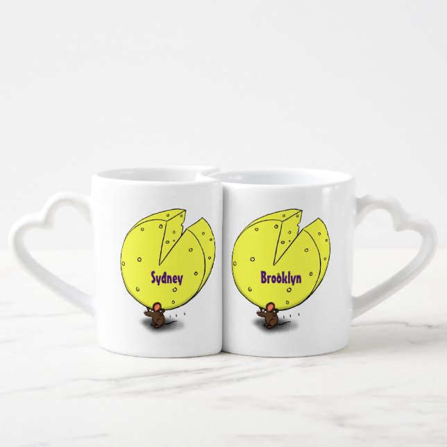 Cute mouse with cheese cartoon illustration coffee mug set (Back Nesting)