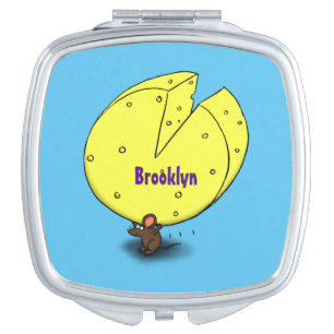 Cute mouse with cheese cartoon illustration compact mirror