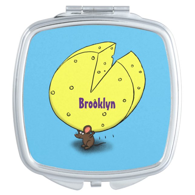 Cute mouse with cheese cartoon illustration compact mirror (Front)