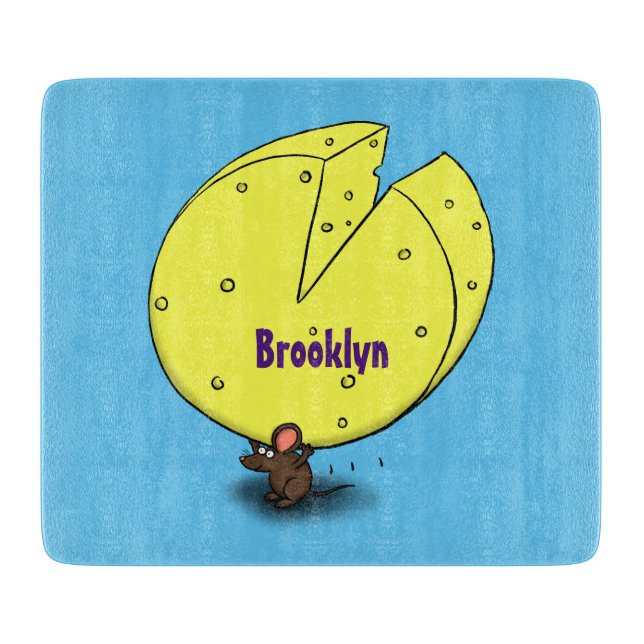 Cute mouse with cheese cartoon illustration cutting board (Front)
