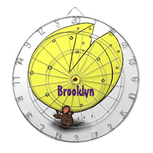 Cute mouse with cheese cartoon illustration dart board (Front)