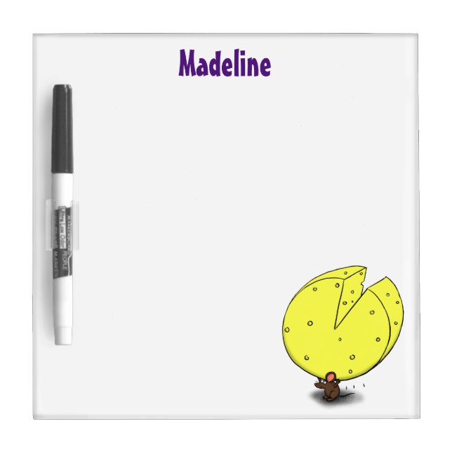 Cute mouse with cheese cartoon illustration dry erase board (Front)