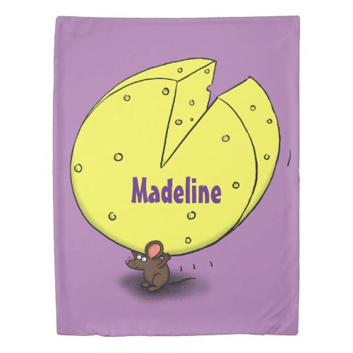 Cute mouse with cheese cartoon illustration duvet cover
