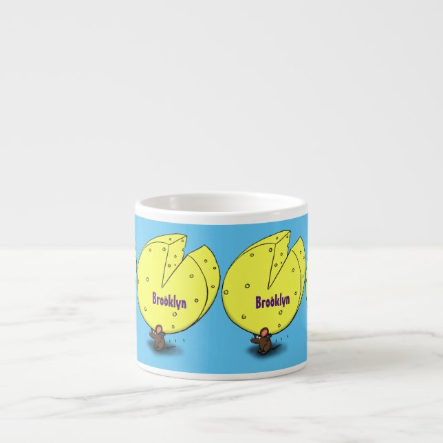 Cute mouse with cheese cartoon illustration espresso cup (Front)