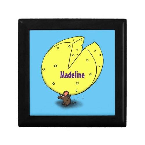Cute mouse with cheese cartoon illustration gift box