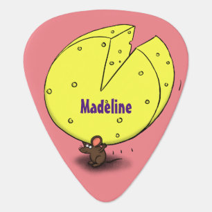 Cute mouse with cheese cartoon illustration guitar pick