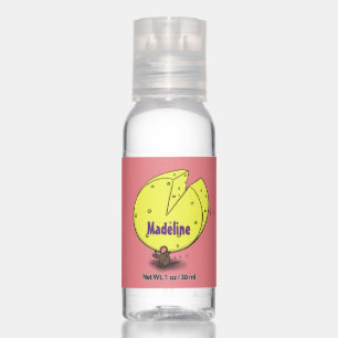 Cute mouse with cheese cartoon illustration hand sanitizer