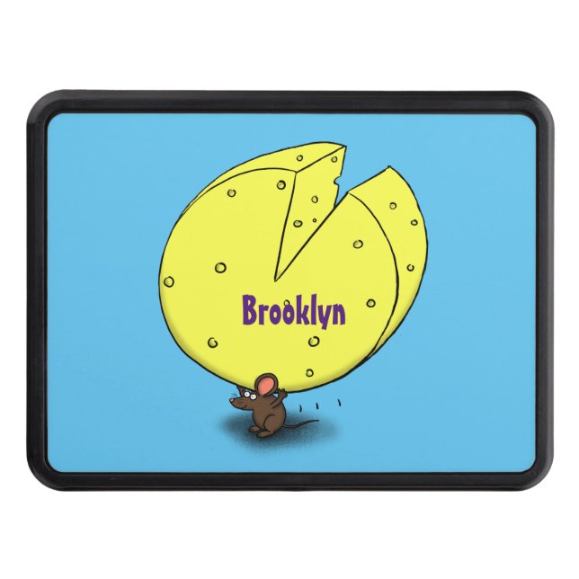 Cute mouse with cheese cartoon illustration hitch cover (Front)