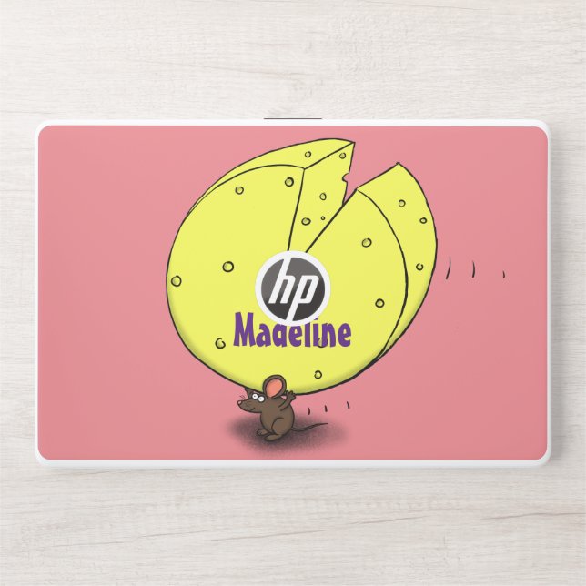 Cute mouse with cheese cartoon illustration HP laptop skin (Front)