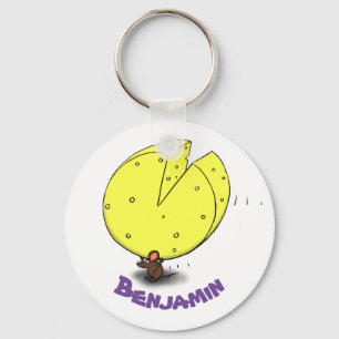 Cute mouse with cheese cartoon illustration keychain