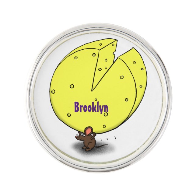Cute mouse with cheese cartoon illustration lapel pin (Front)