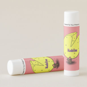 Cute mouse with cheese cartoon illustration lip balm