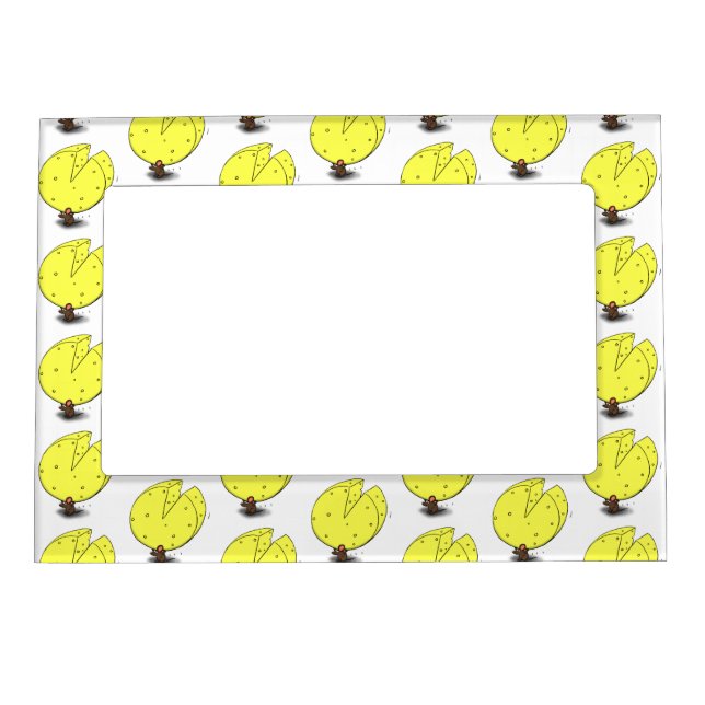 Cute mouse with cheese cartoon illustration magnetic frame (Front)