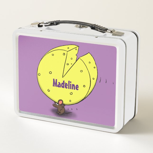 Cute mouse with cheese cartoon illustration metal lunch box (Back)