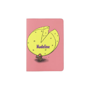Cute mouse with cheese cartoon illustration passport holder