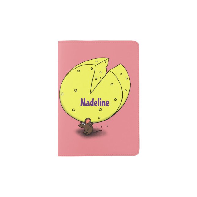 Cute mouse with cheese cartoon illustration passport holder (Front)