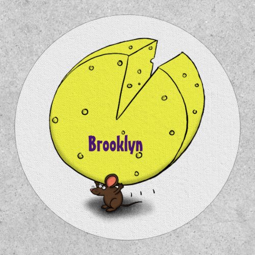 Cute mouse with cheese cartoon illustration patch