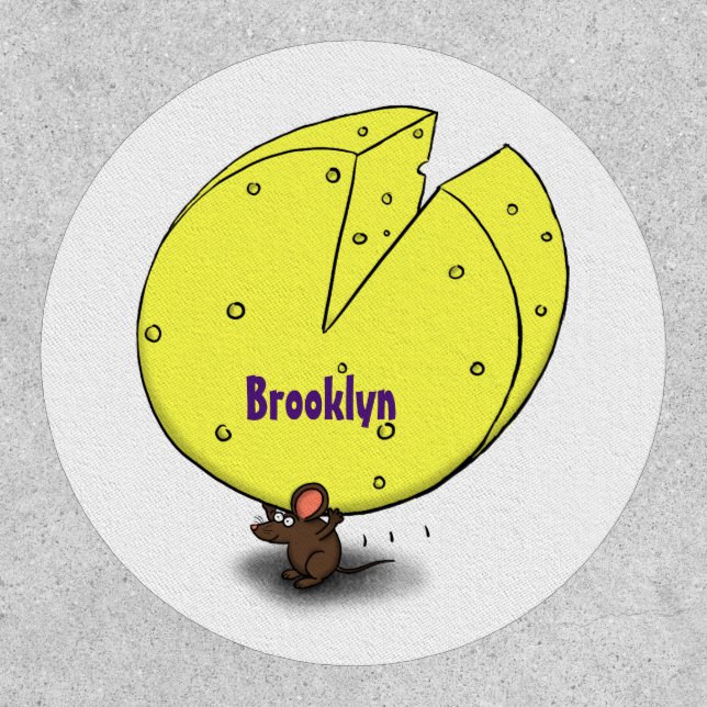 Cute mouse with cheese cartoon illustration patch (Front)