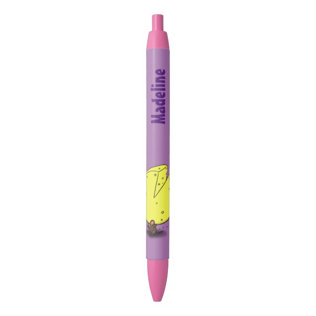 Cute mouse with cheese cartoon illustration pen (Front Vertical)