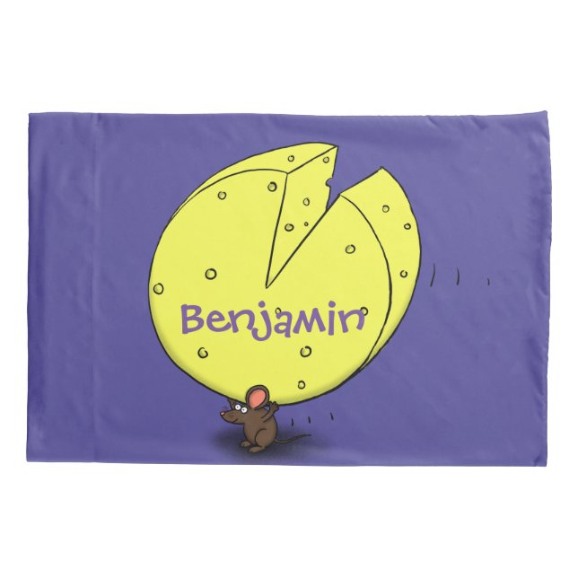 Cute mouse with cheese cartoon illustration pillow case (Back)