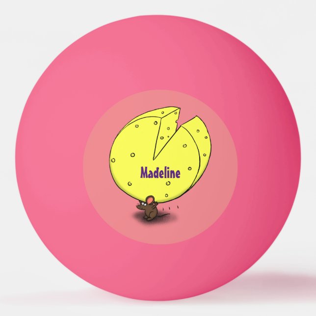 Cute mouse with cheese cartoon illustration ping pong ball (Front)