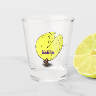 Cute mouse with cheese cartoon illustration shot glass