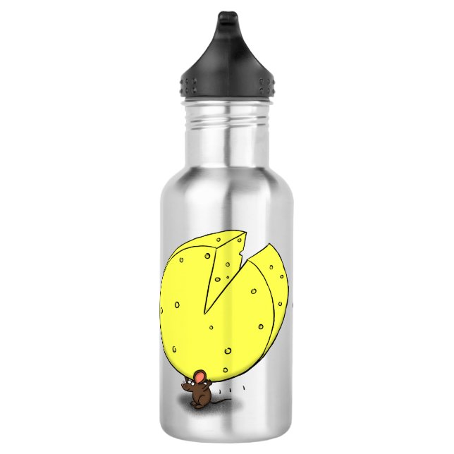 Cute mouse with cheese cartoon illustration stainless steel water bottle (Right)