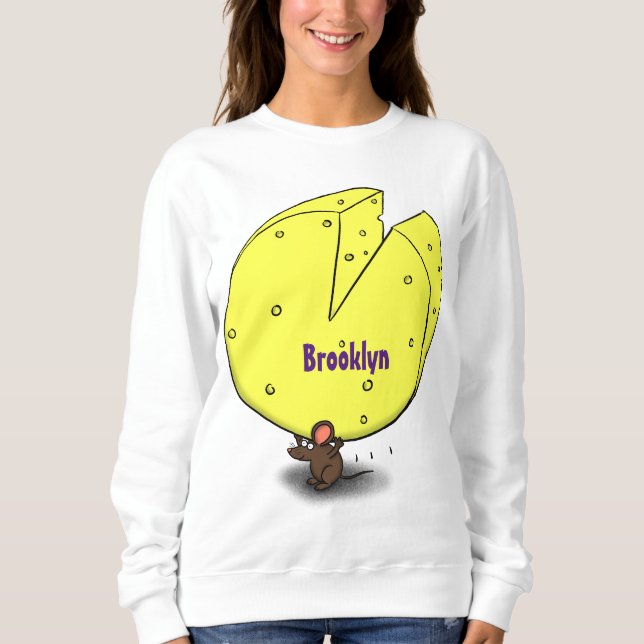 Cute mouse with cheese cartoon illustration sweatshirt (Front)