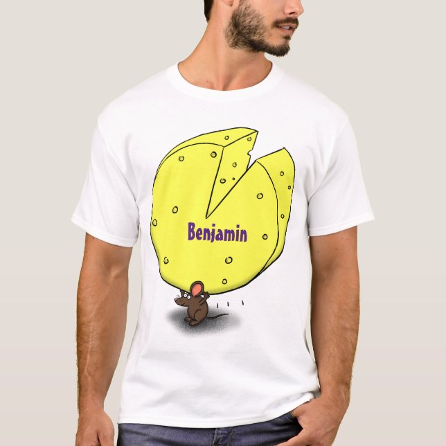 Cute mouse with cheese cartoon illustration T-Shirt (Front)