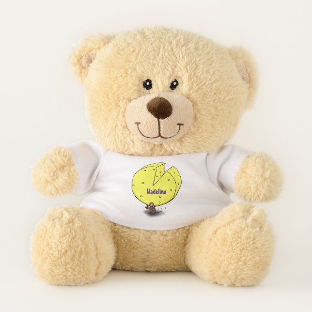 Cute mouse with cheese cartoon illustration teddy bear (Front)