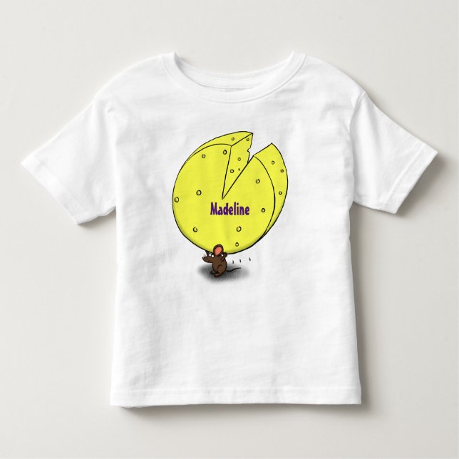 Cute mouse with cheese cartoon illustration toddler t-shirt (Front)