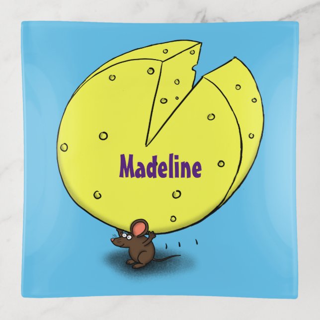 Cute mouse with cheese cartoon illustration trinket tray (Front)