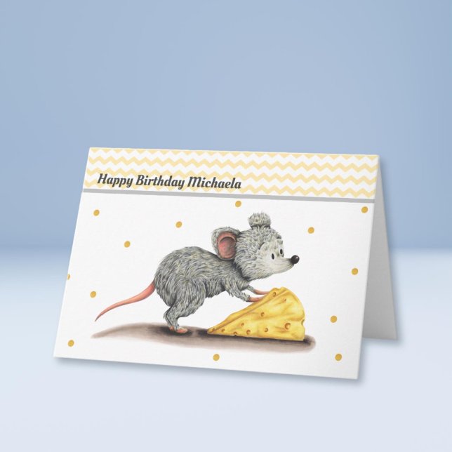 Cute Mouse with Cheese Personalized Birthday Card (Creator Uploaded)