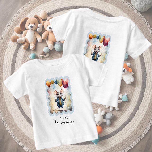 Cute mouse with colorful balloons, custom baby T-Shirt (Creator Uploaded)