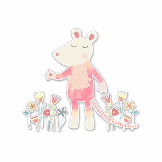 Cute Mouse with Flowers Sticker (Front)