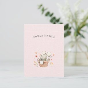 Cute Mouse With Flowers Welcome New Baby Postcard