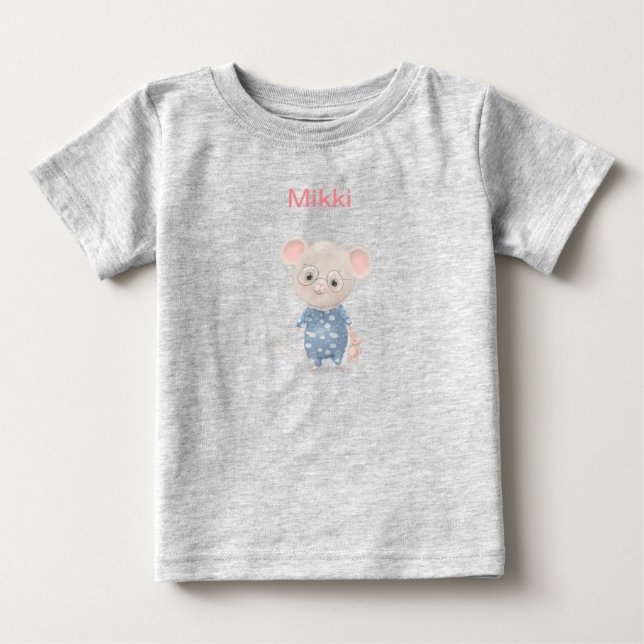 cute mouse with glasses baby T-Shirt (Front)