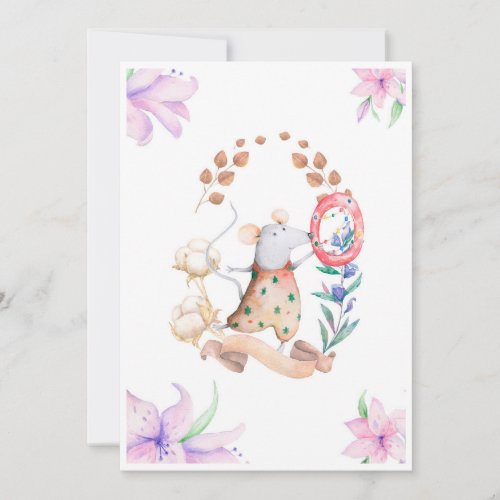 Cute Mouse with leaves and flowers Baby Shower