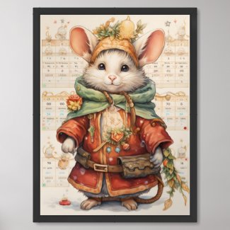 Cute mouse with red coat on a collage background