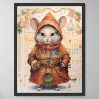 Cute mouse with red coat on a collage background