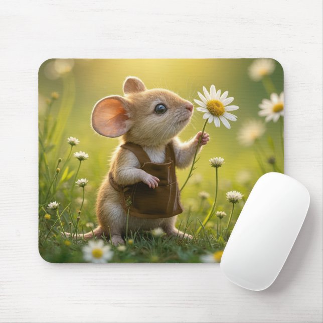Cute Mouse With White Daisy Pad (With Mouse)