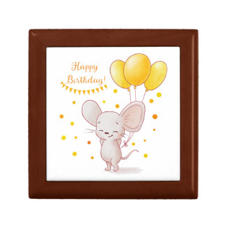 Cute Mouse with Yellow Balloons Gift Box