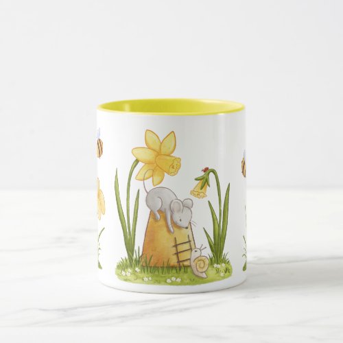 Cute Mouse Yellow Daffodils Flowers Adorable Art Mug